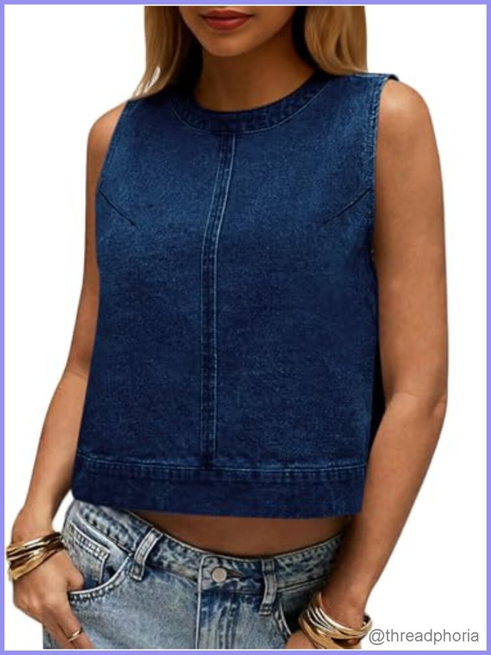 Sleeveless Cropped Denim Tank Top with Back Zipper